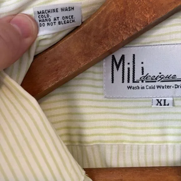 Vintage XL Lime Green Striped Button Down Embroidered Bugs Flowers Rhinestones - Picture 8 of 11